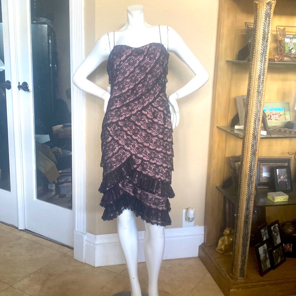 Christyne Forti Black/Pink Lace Cocktail Dress Sz 10